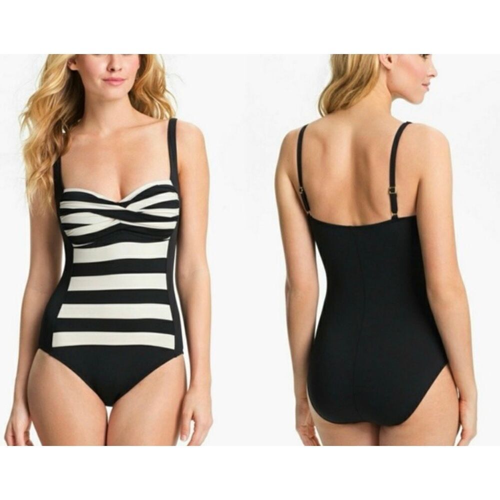 La Blanca dapper derby twist front striped one piece size 6